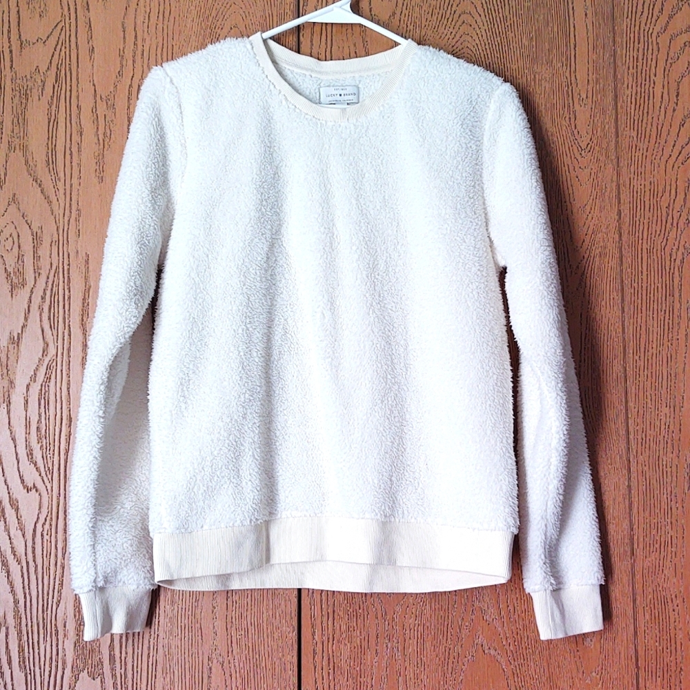 Lucky Brand cream sweater, size small, faux fur